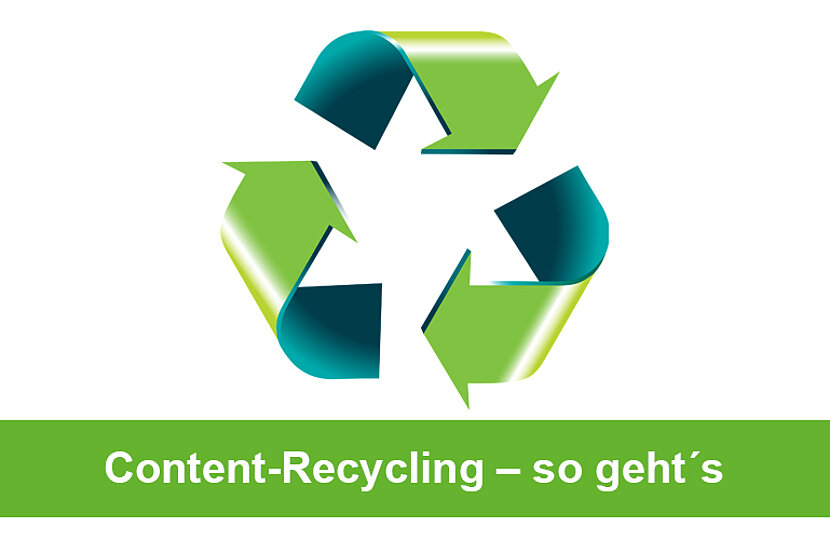 Ein Thema, viele Kanäle: Wie Content-Recycling Online-Marketing effizienter macht Ein Recycle-Zeichen in verschiedenen Grüntönen