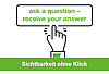 Eine Hand klickt auf eine Schaltfläche mit dem Titel "ask a question – receive your answer"