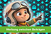 Ein Comic-Pilot zeigt mit seinem Finger nach rechts oben