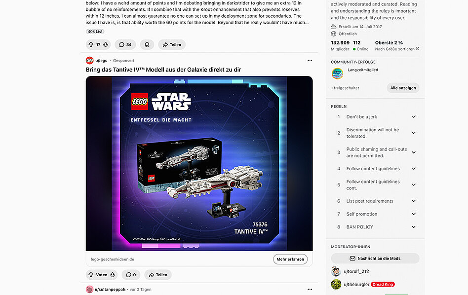 Screenshot einer Lego-Reddit-Werbung