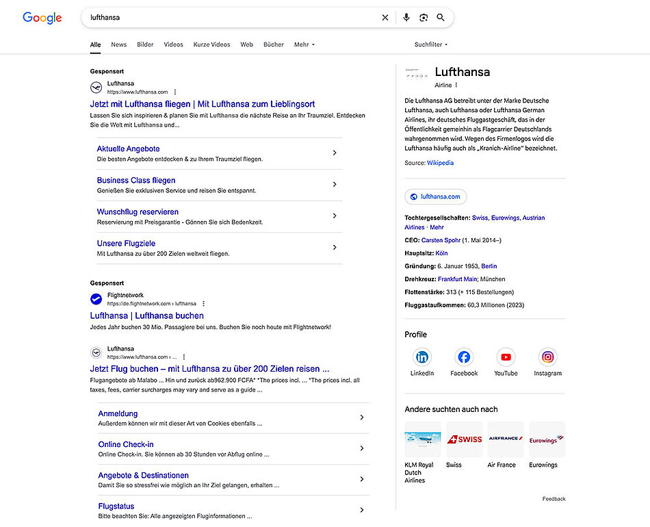 Screenshot von einer Google Suche