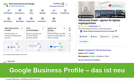 Ein Screenshot vom Google my Business-Profil von 40komma6