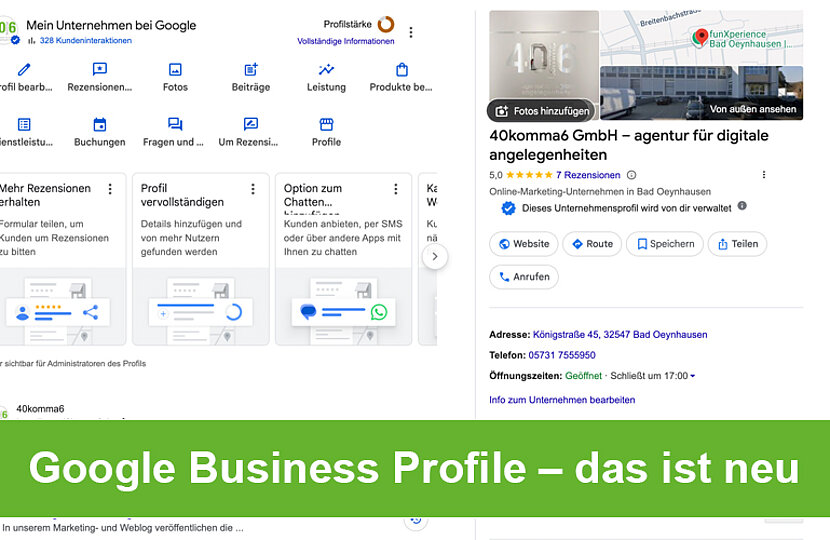 Ein Screenshot vom Google my Business-Profil von 40komma6