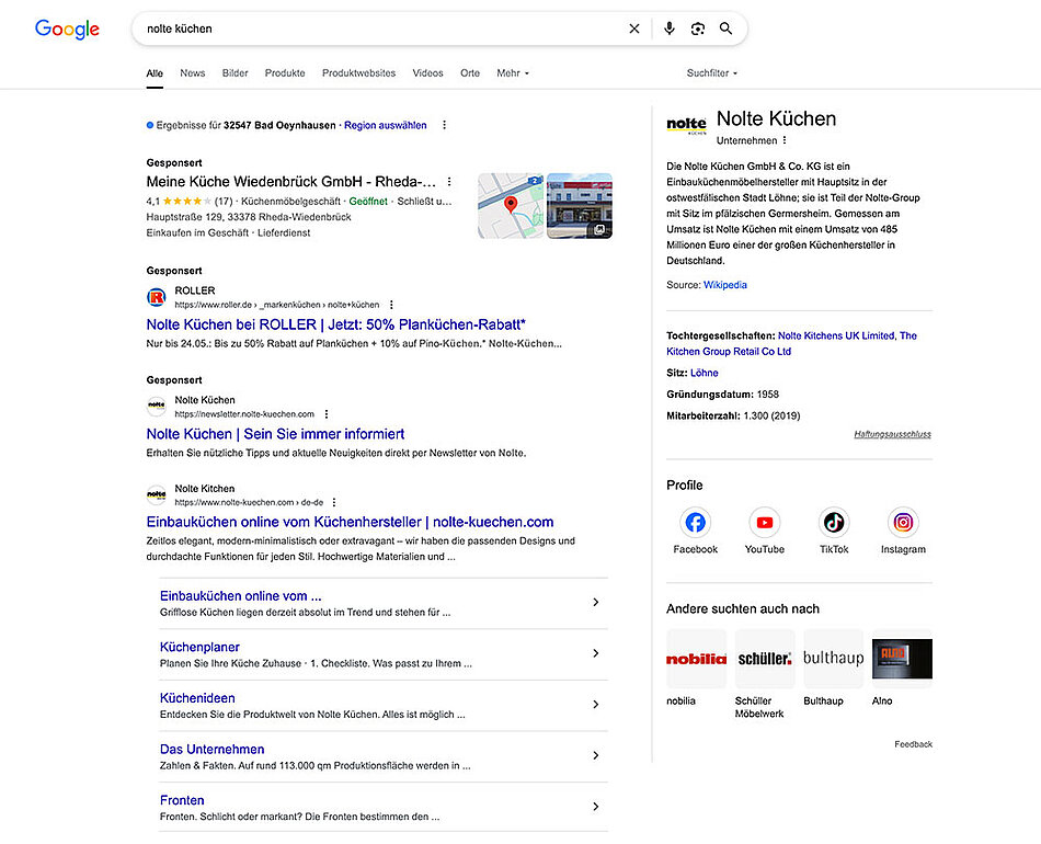 Screenshot von einer Google Suche