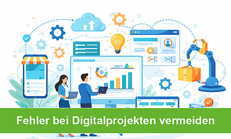 Ein Sammel-Grafik im Comic-Stil zur Übersicht von digitalen Projekten