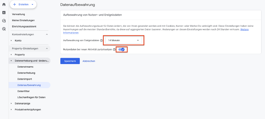 GA4 Datenaufbewahrung