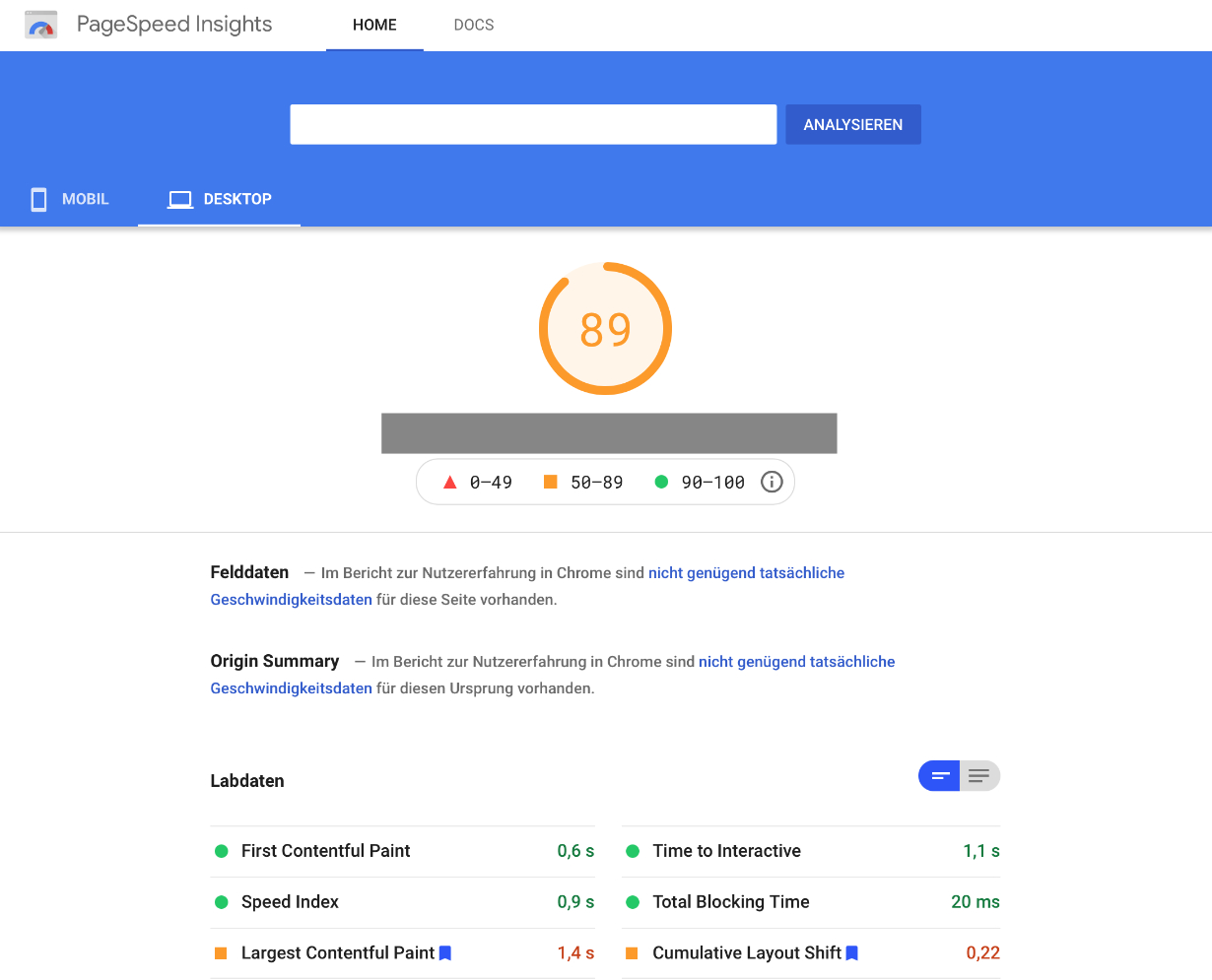 Google PageSpeed desktop Agentur Niedersachsen