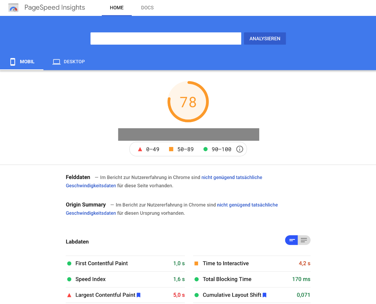 Google PageSpeed mobil Agentur Niedersachsen