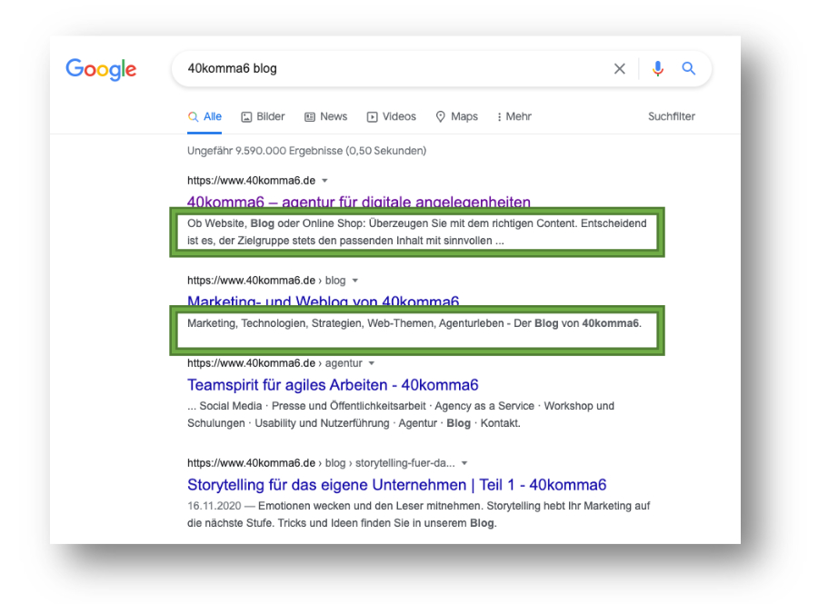 Description in den Serps