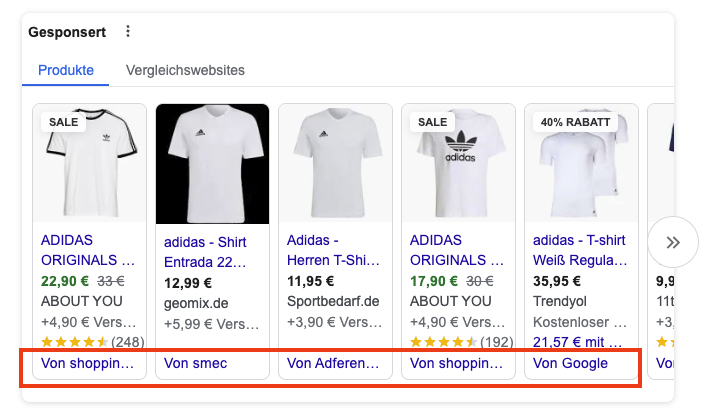 Suchergebnisseite mit Google Shopping-Einblendung 