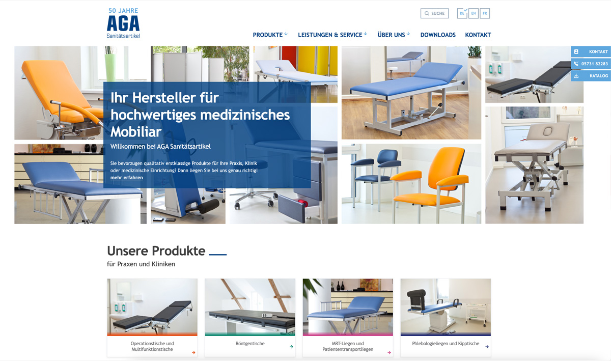 Screenshot Website AGA Sanitätsartikel GmbH