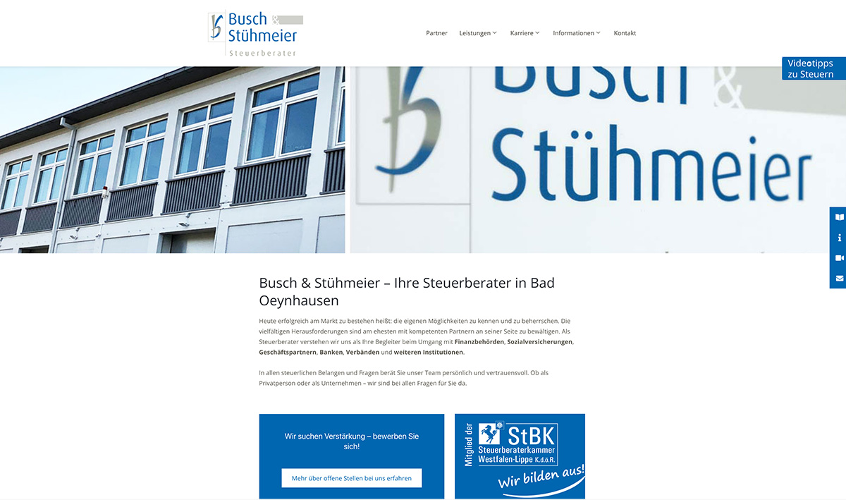 Screenshot der Website von Busch & Stühmeier Steuerberater
