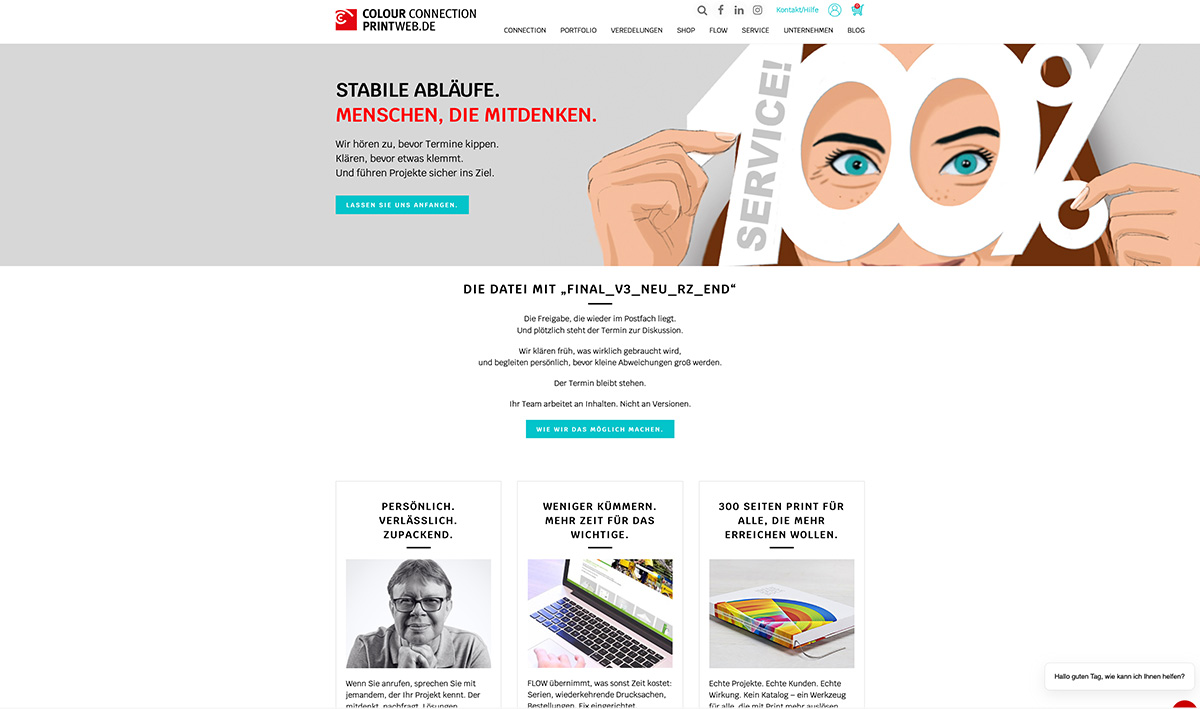 Screenshot der Website der Color Connection/printweb.de