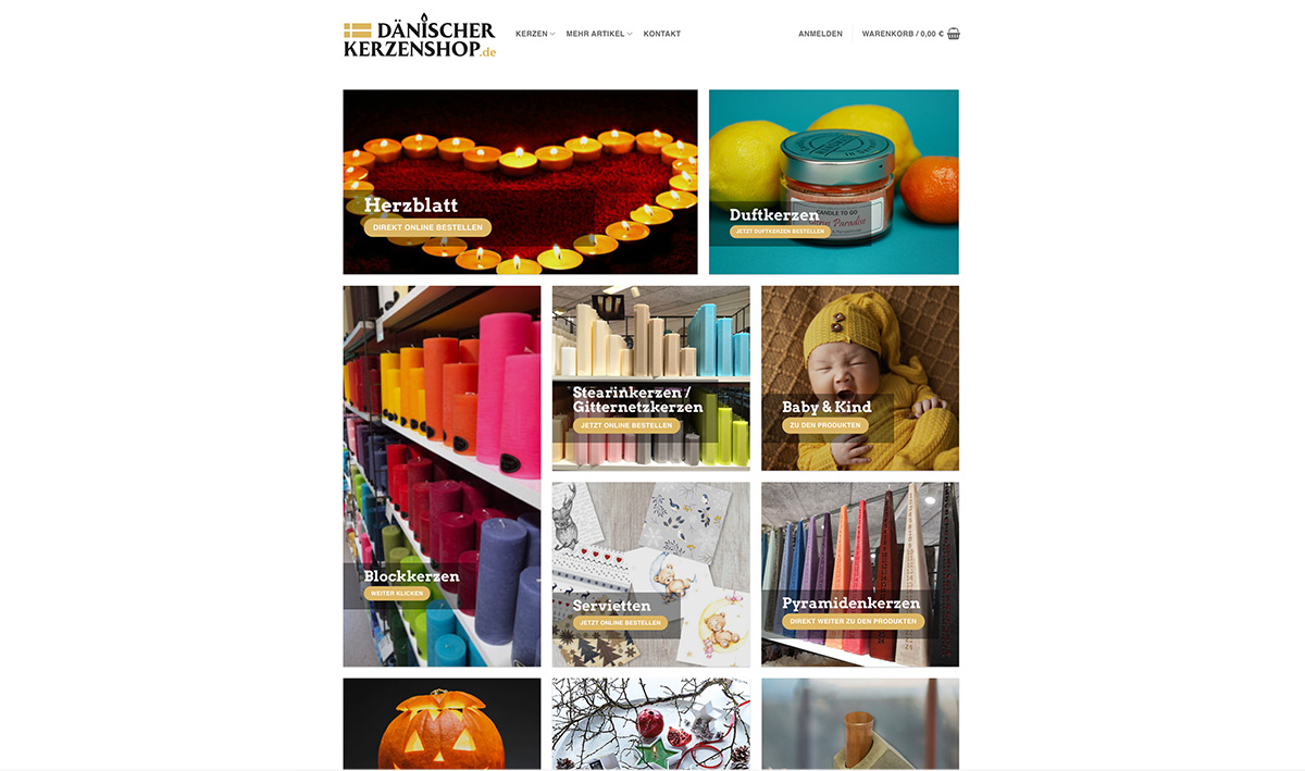 Screenshot Website Dänischer Kerzenshop