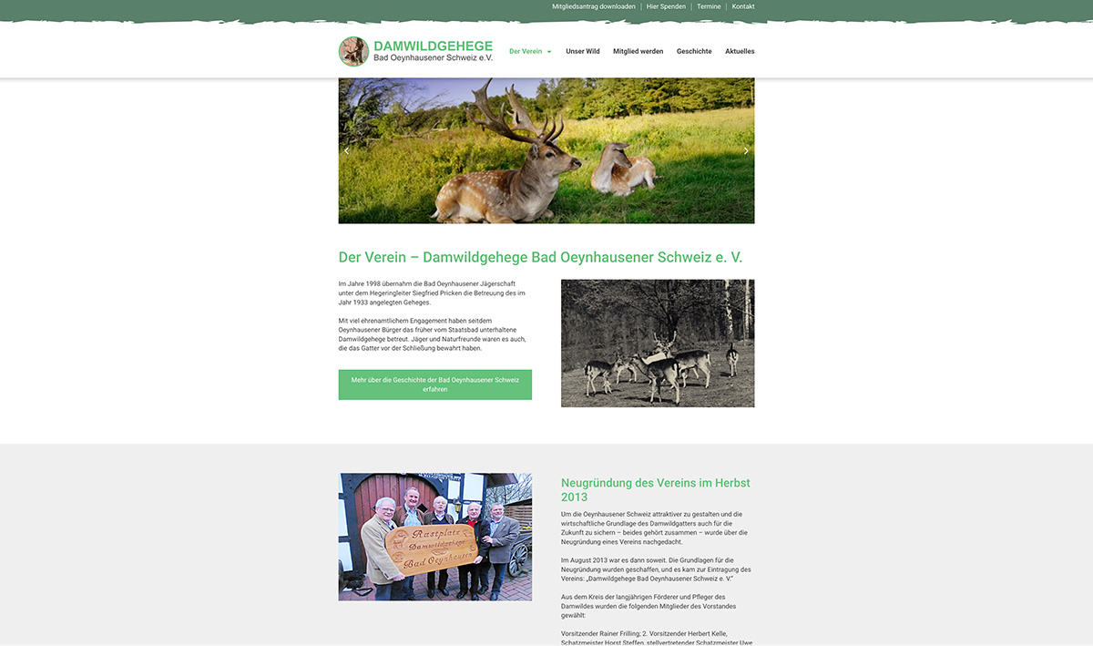Screenshot der Website vom Damwildgehege Bad Oeynhausen