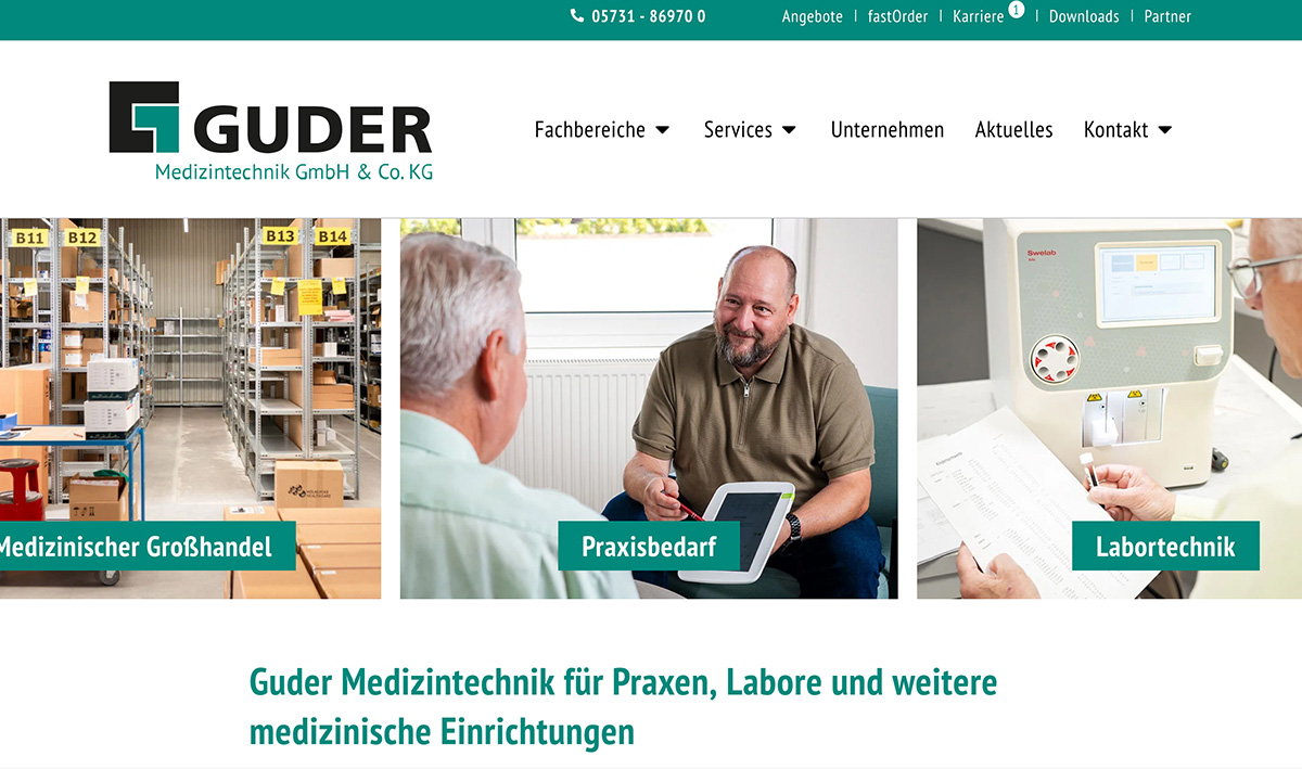 Screenshot der Website von Guder Medizintechnik