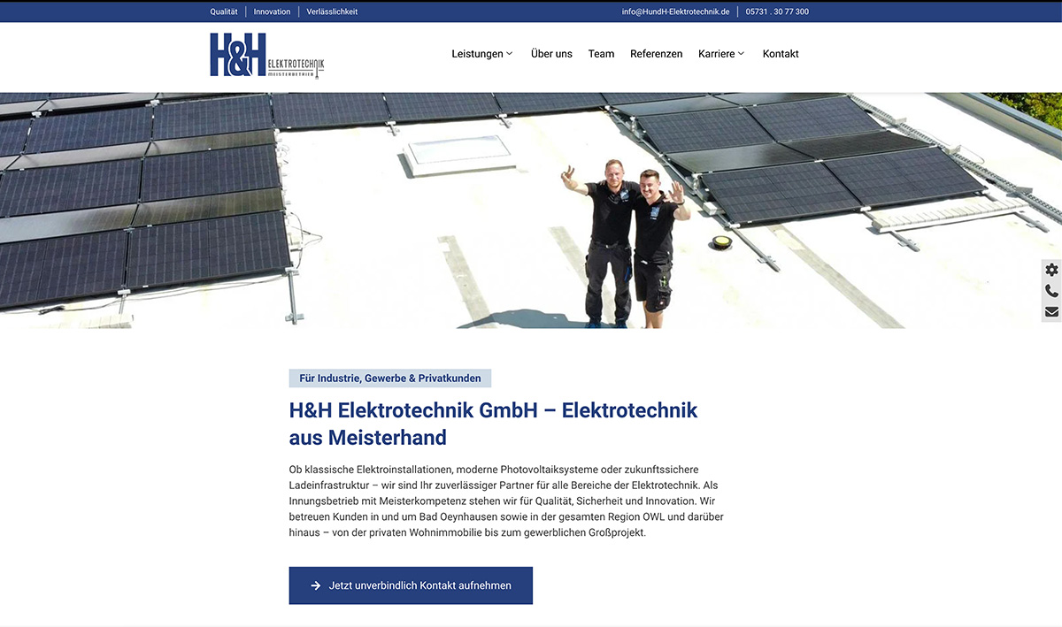 Screenshot der Website H&H Elektrotechnik GmbH