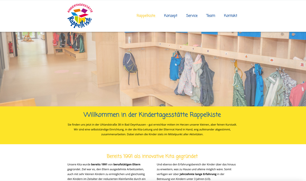 Screenshot Website Kindertagesstätte Rappelkiste