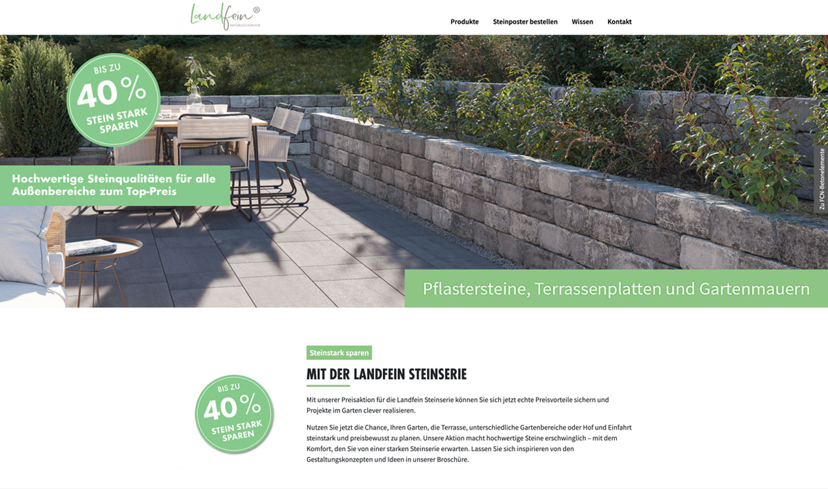 Screenshot der Website Landfein®