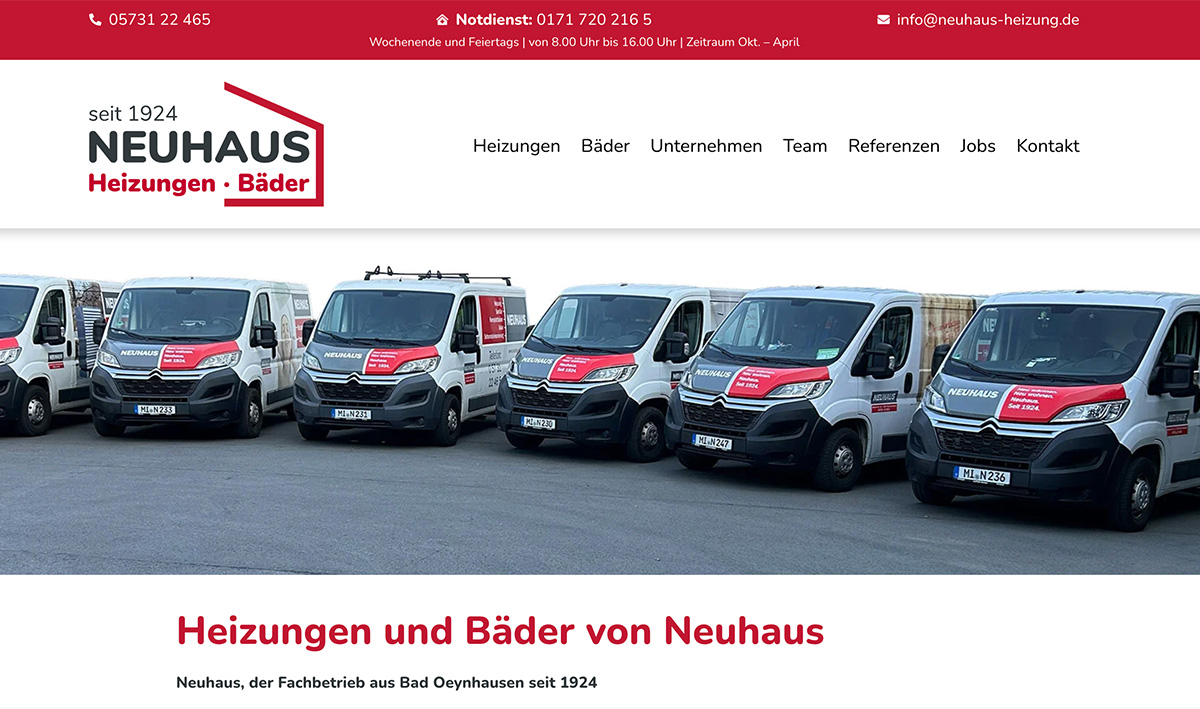 Neuhaus Heizungen + Bäder Screenshot der Website Neuhaus Heizungen + Bäder