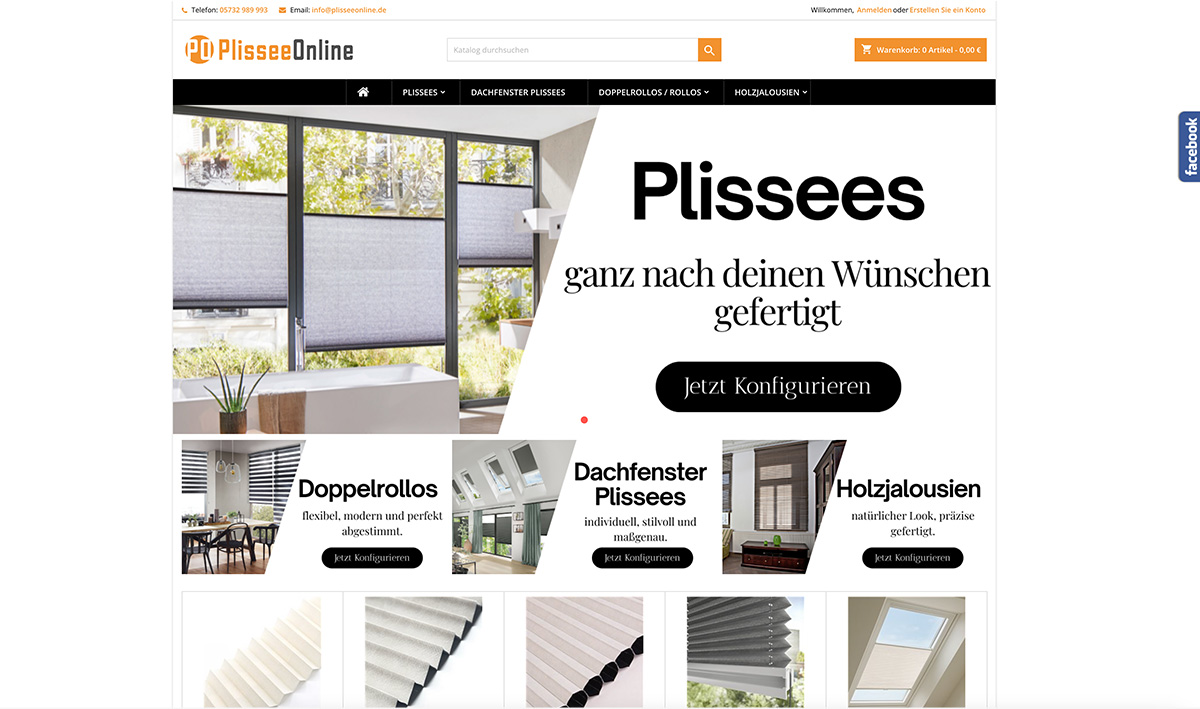 Screenshot Website Plissee Online