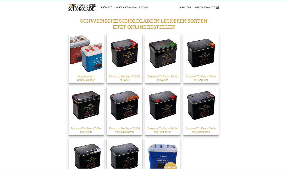 Screenshot der Website Schwedische Schokolade