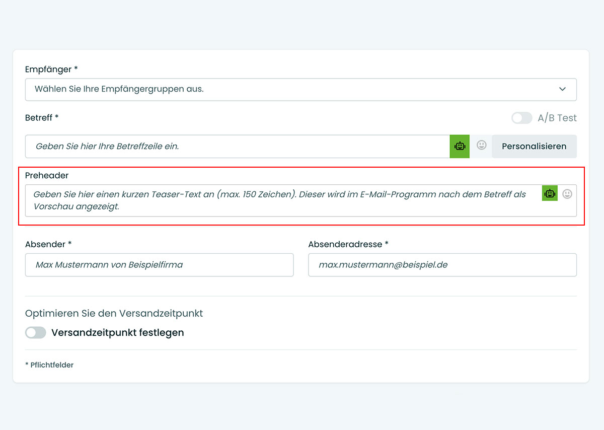 Screenshot von einem Newsletter-Versand-Tool